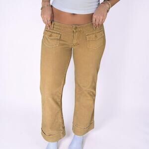 Vintage Y2K Abercrombie & Fitch Tan Corduroy Flare Cuffed Flap Pocket Pants 10